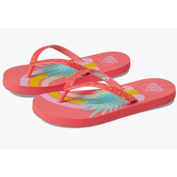 Reef Stargazer Prints Flip Flops Sandals in Pineapple Rainbows NWT Girls Kids 4 - Picture 1 of 7